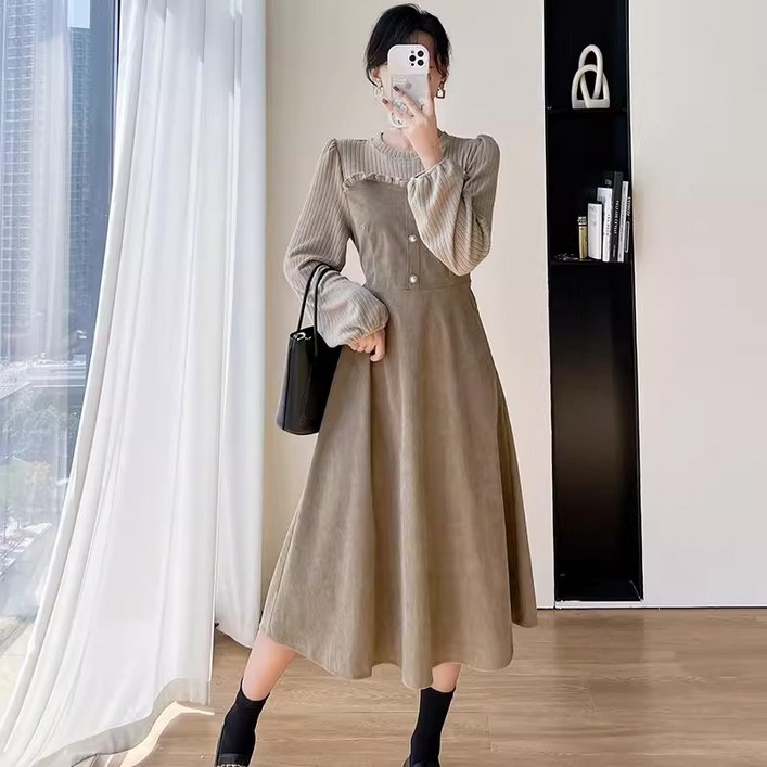 여성 봄 가을 겨울 슬림핏 패션 롱원피스 데일리룩 코듀로이 휴양지 원피스