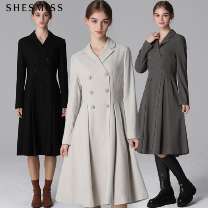 쉬즈미스. 쉬즈미스SHESMISS 울 블렌디드 더블 버튼 플레어 원피스 택가격398000원 820321