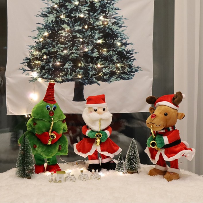 파티굿즈 크리스마스 춤추는 산타 루돌프 트리 인형