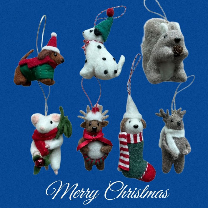 크리스마스 오너먼트 천연 울 패브릭 동물 소품 장식 키링 펠트 키홀더 귀여운 크리스마스선물 연말선물
