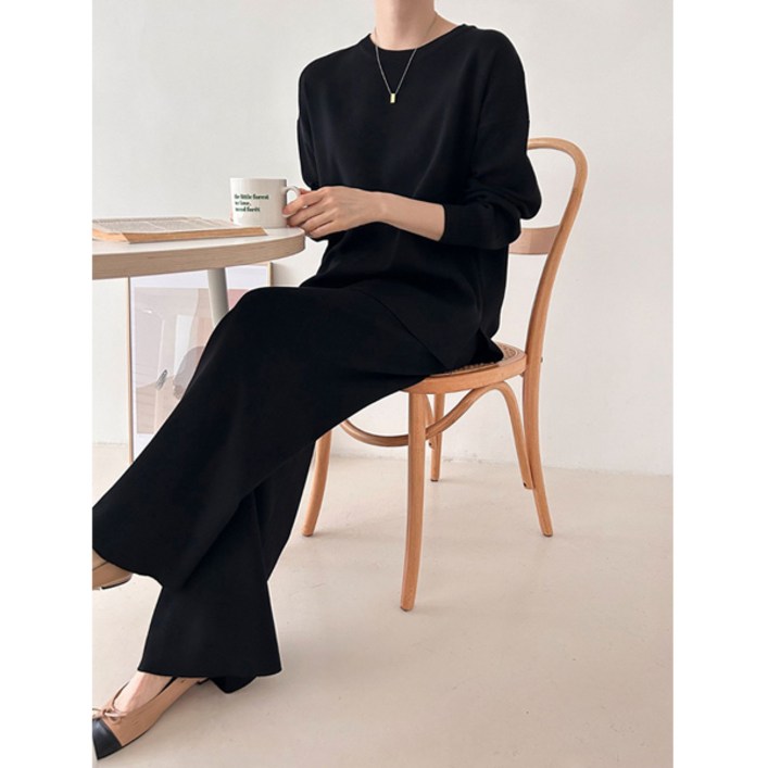 마이쏭 여성용 상하의세트 데일리룩 블라썸니트와이드팬츠세트