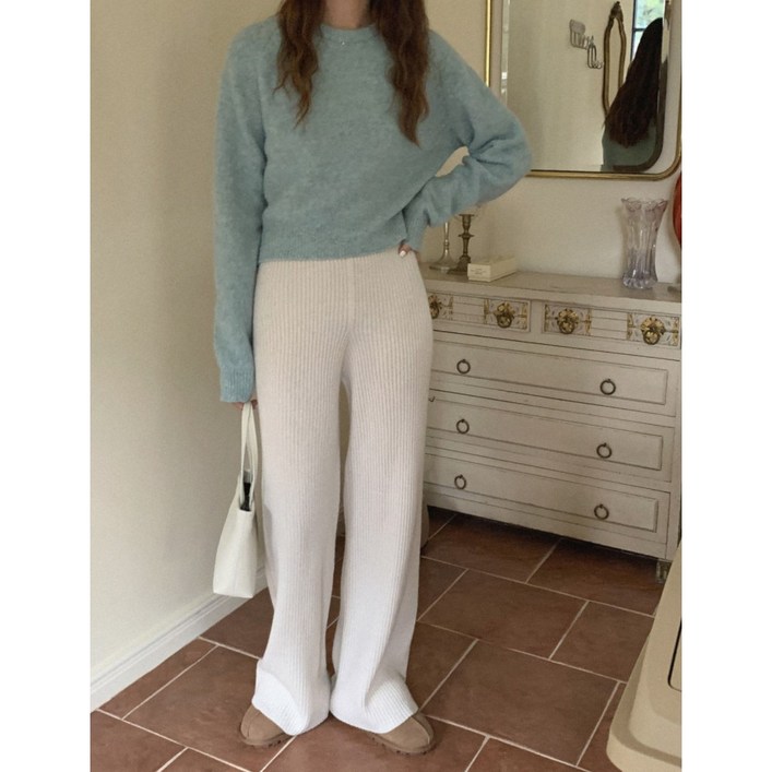 무드 가을 겨울 데일리 골지 밴딩 니트팬츠