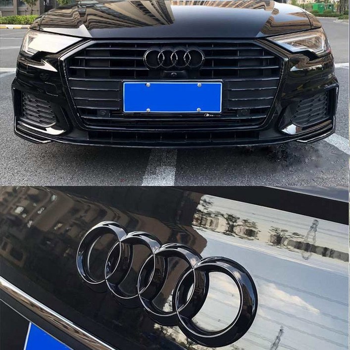 자동차 후드 프론트 보넷 그릴, 리어 트렁크 엠블럼 배지 스티커, 아우디 A3 A4 A5 A6 A7 Q2 Q3 Q5 Q8 TT용, 4 링 로고, ABS 실버블랙