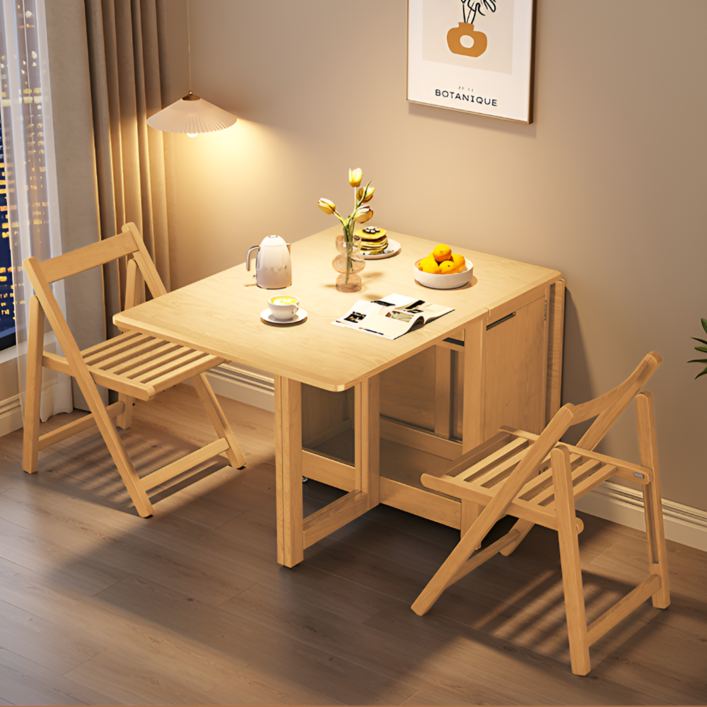 폴라오 확장형 접이식 식탁세트 수납 거실 테이블, 2개, 내추럴 170cm