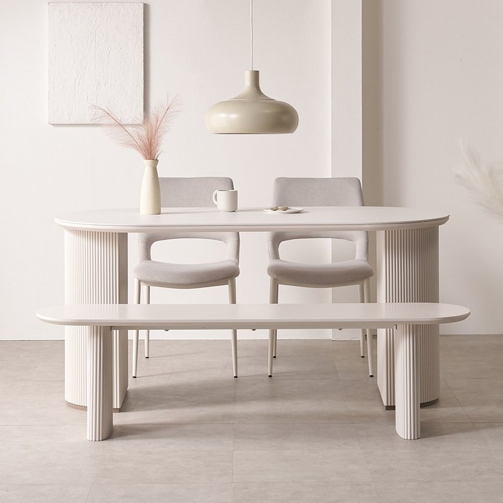 디아 세라믹 템바보드 타원형 식탁 테이블, 4인용, 화이트