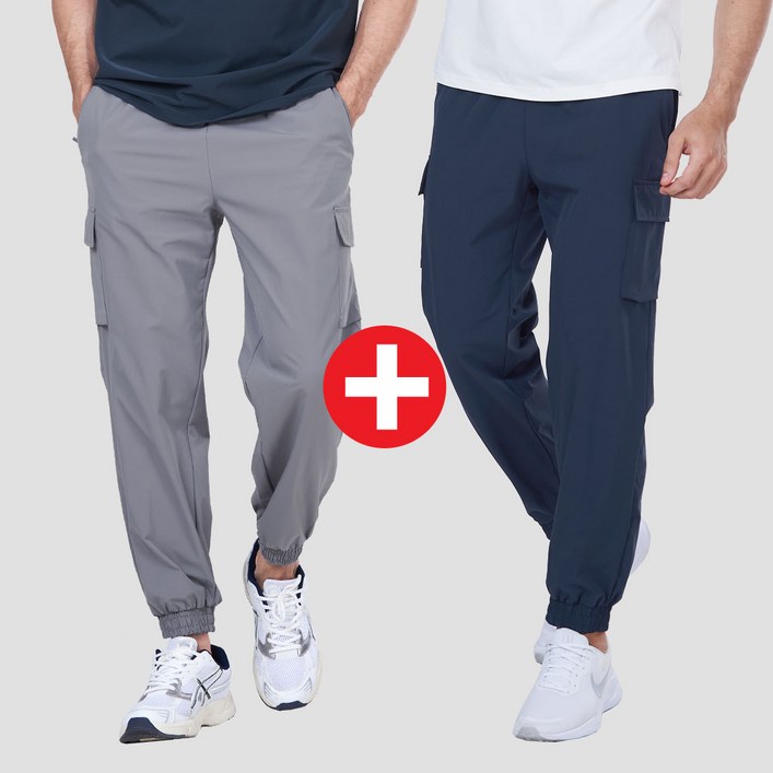 <스타일랑> (1+1) 남성 쿨 카고 조거 팬츠 / ~4XL 빅사이즈 까지 카고웨이 나일론 스판 작업복 운동복 만능 카고 바지