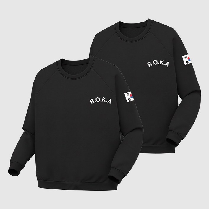 자수 ROKA 로카 맨투맨 긴팔 검정 남녀공용 방한 기모 로카티셔츠