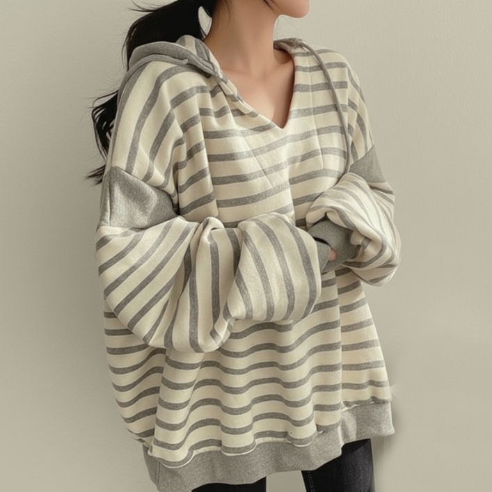 여성 루즈핏 빅사이즈 러블리 스트라이프 맨투맨 후드티