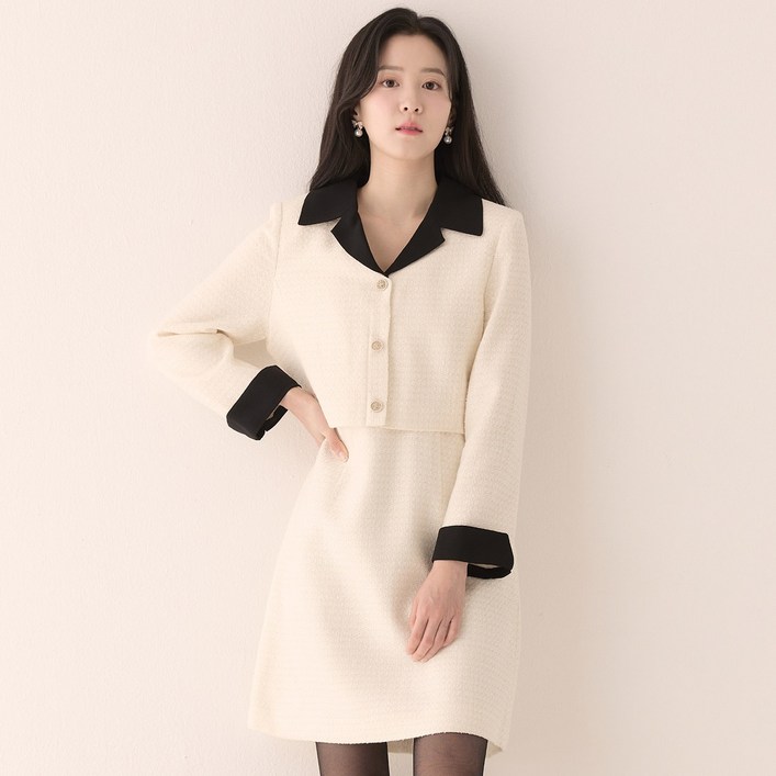 로엠 배색카라 트위드 2in1 원피스(2colors)_RMOWE11R13