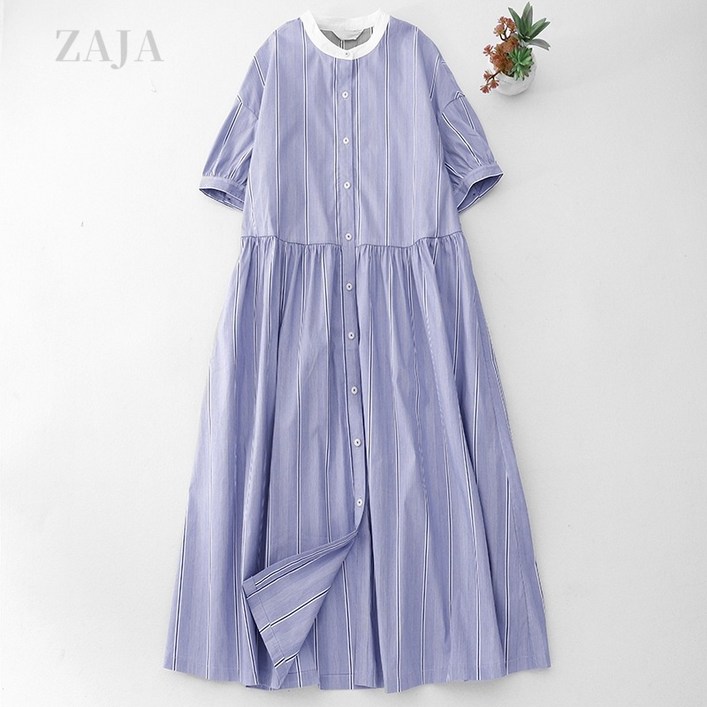 ZAJA 여성 여름 빅사이즈 원피스 심플 베이직 캐쥬얼 셔츠형 원피스
