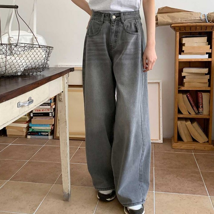 여성 와이드 데님 벌룬핏 절개 청바지 5가지 사이즈 2단선택 기장