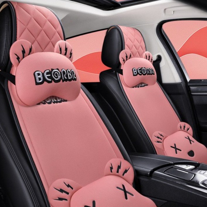 고고스 세탁이 편한 시트커버 풀세트 사계절 3d매쉬소재 통풍방석 자동차꾸미기, 1세트, 슈페리어핑크 풀세트(목쿠션2개+허리쿠션2개 포함)