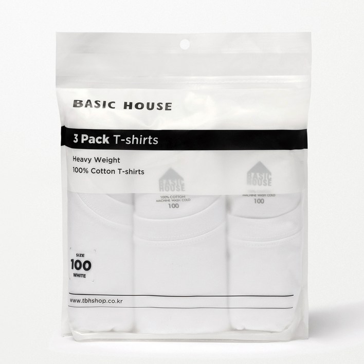 베이직하우스 순면 헤비웨이트 반팔 티셔츠 3P