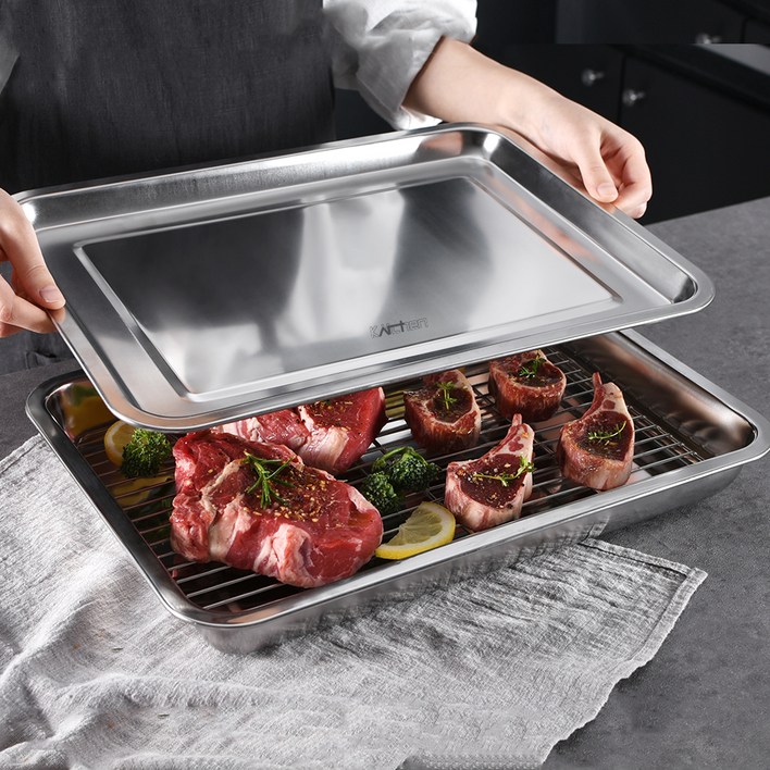 키친아트 연마제 없는 스텐 사각트레이, 밧드 + 랙 + 트레이, 1세트