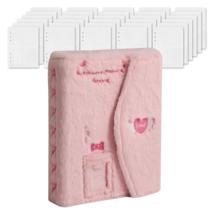 마다꾸미 콜렉트북 캐릭터 다이어리 포카 바인더 6공 + 속지 40p 세트, 바인더(핑크), 1세트