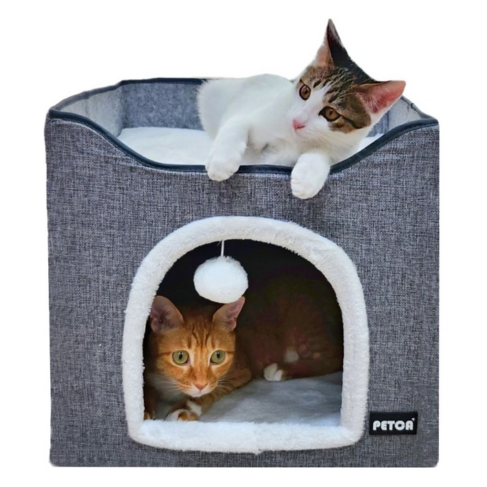 펫카 고양이 2층 쿠션 숨숨집 하우스, 그레이, 1개