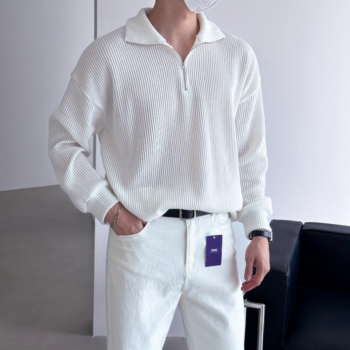 이브클로젯 남성용 골지 오버핏 반집업 긴팔 니트 맨투맨 63201