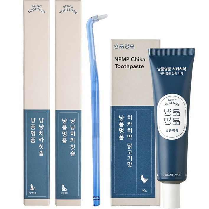 냥품멍품 치카칫솔 2p  치카치약 닭고기맛, 1세트