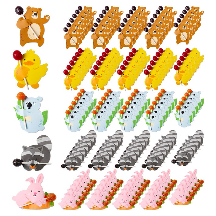 인디케이 애니멀 친구들 막대사탕 페이퍼 5종 10p 세트, 혼합색상, 2세트