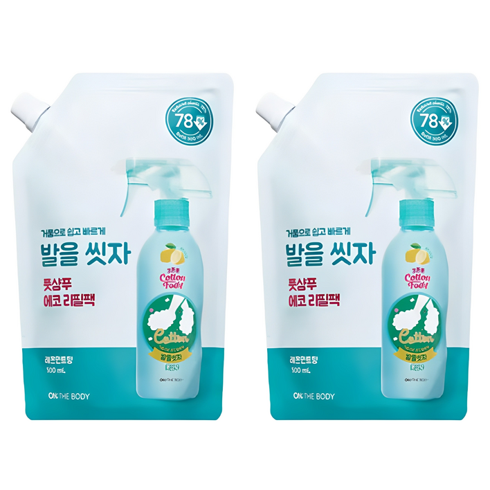 온더바디 코튼풋 발을 씻자 풋샴푸 레몬민트향 에코 리필팩, 1개입, 2개, 500ml