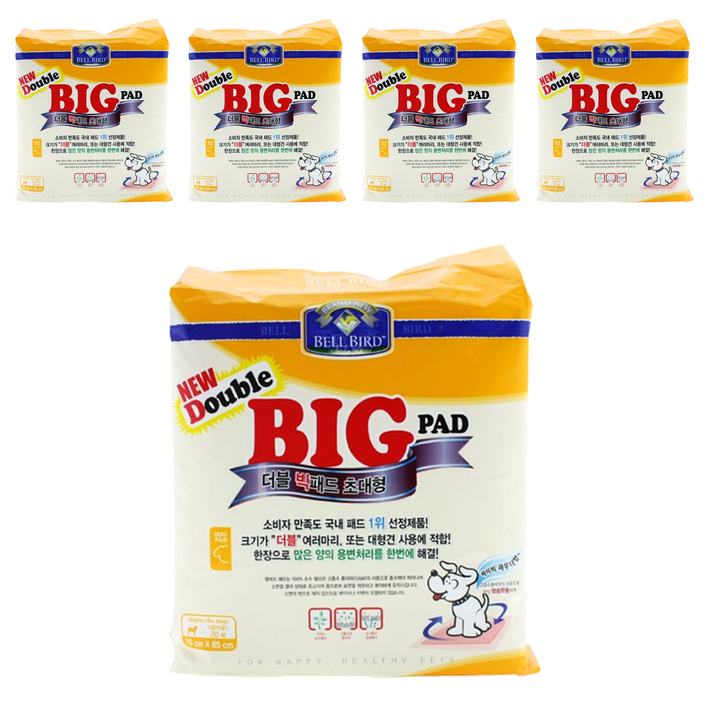 벨버드 더블 빅 배변패드 초대형 베이비파우더향, 20개입, 5개