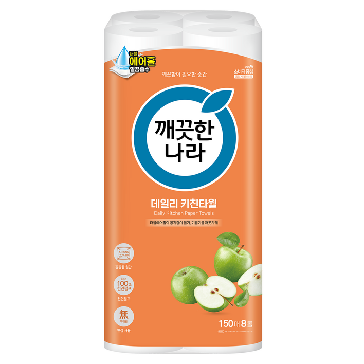 깨끗한나라 데일리 키친타월, 150매, 8개 깨끗한나라 데일리 키친타월, 150매, 8개