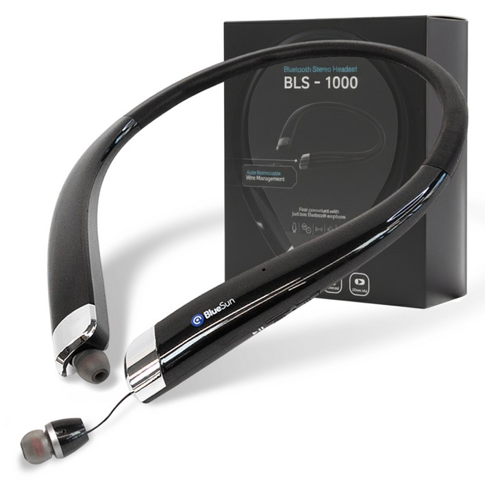 블루선 넥밴드 블루투스 이어폰, BLS-1000, 블랙