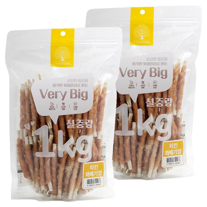 더내추럴 강아지 베리빅 육포, 1kg, 2개, 치킨꽈배기껌
