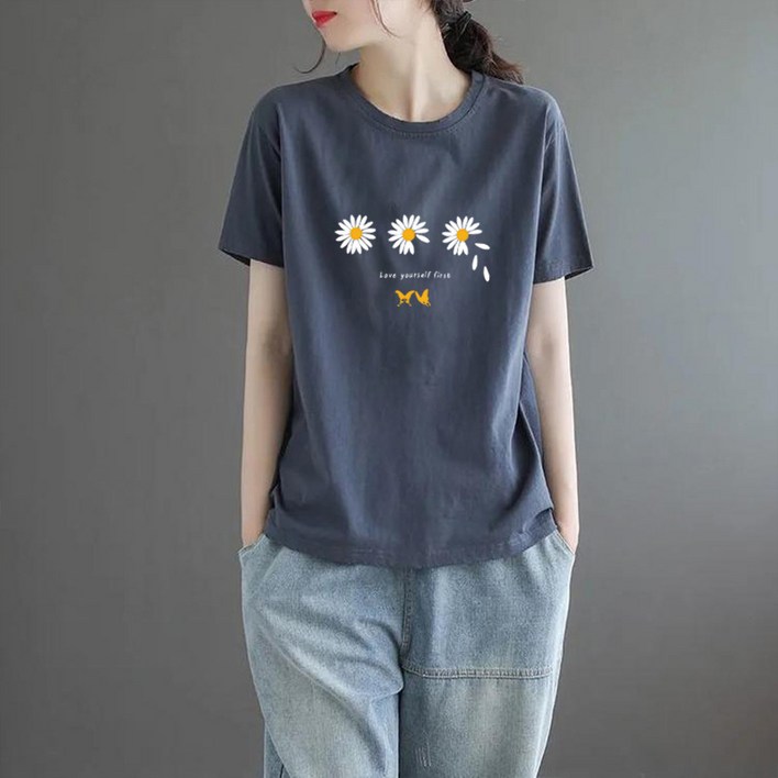 유토밸런 여성용 국화 반팔 티셔츠 - 쇼핑앤샵
