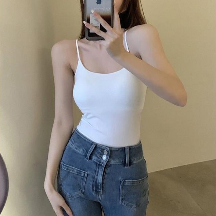 엘쏘 여성용 브라탑 캡 내장 이너 끈나시