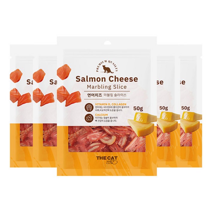 더캣 마블링 슬라이스 고양이 간식, 혼합맛(연어/치즈), 50g, 5개
