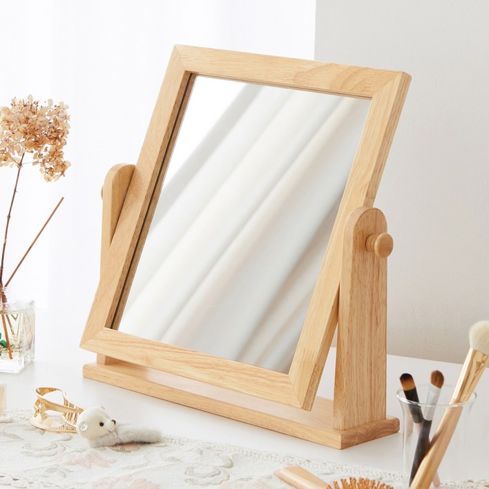 우디홈 원목 사각 탁상거울 중형, 단일 색상