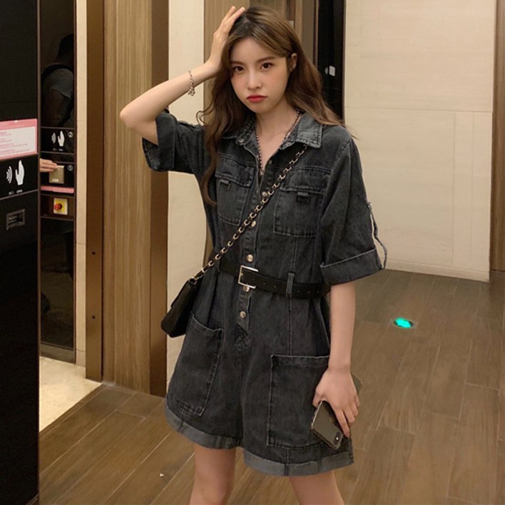 루나걸 롤업데님 점프수트