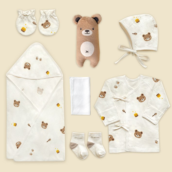 ikii 오가닉 신생아 7종 배냇저고리 출산 세트 긴소매