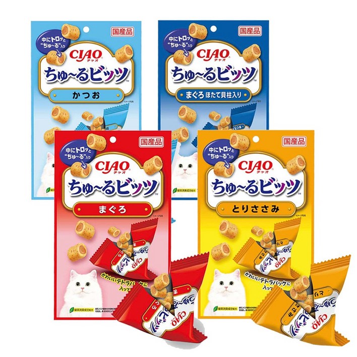 이나바 챠오 츄르 츄르비츠 촉촉한 부드러운 고양이 져키 스낵 4종 콤보 세트, 1개