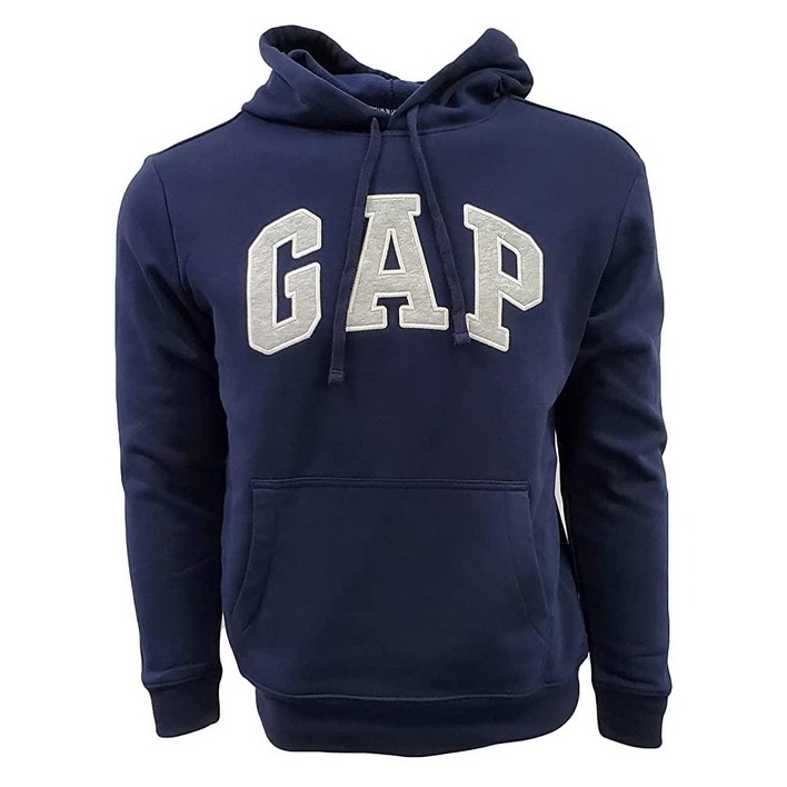 Gap Factory 남성용 플리스 아치 로고 풀오버 후디, 네이비 (화이트 로고)