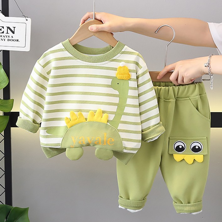 몽실이 스트라이프공룡 맨투맨 상하복 다이노 여아 남아 아기 봄 가을 상하세트 어린이집 등원룩