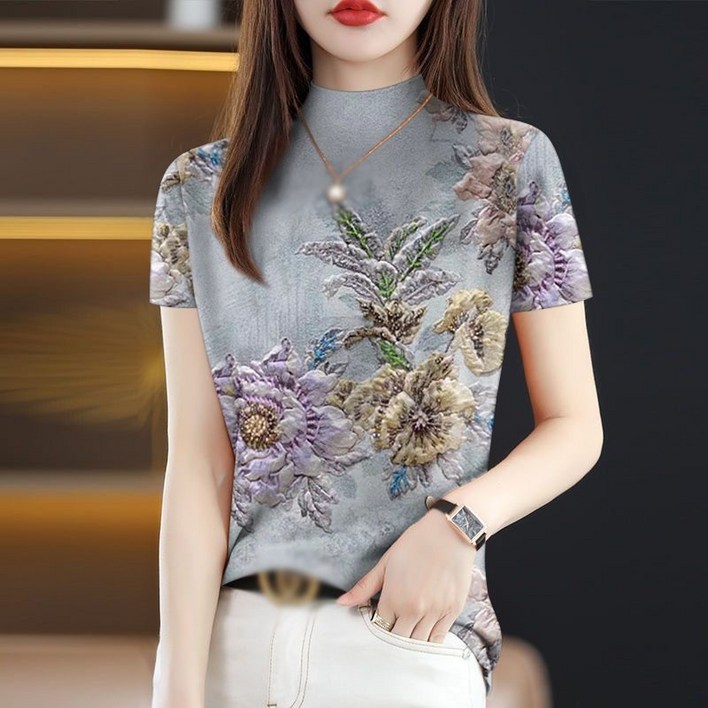 JIEVE  반폴라 여성 슬림 반팔티 얇은 티셔츠 SY061166