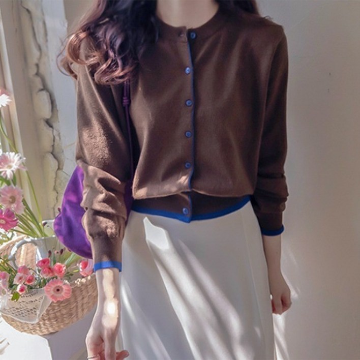 리린 로이번드 폴배색 쫀득스판 부드런 가디건 434630