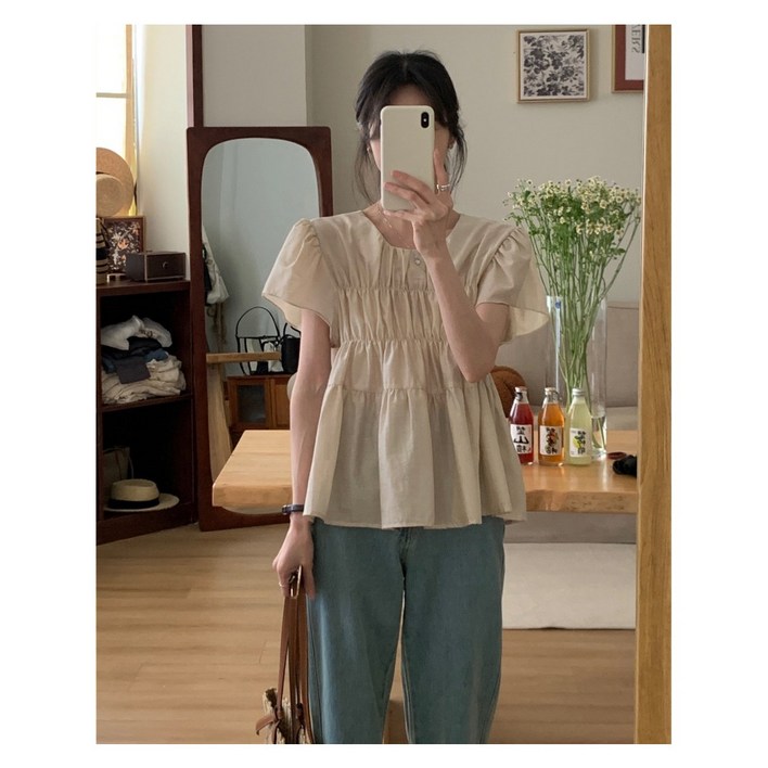 완스몰 라빌 셔링 반팔 블라우스  bl27632