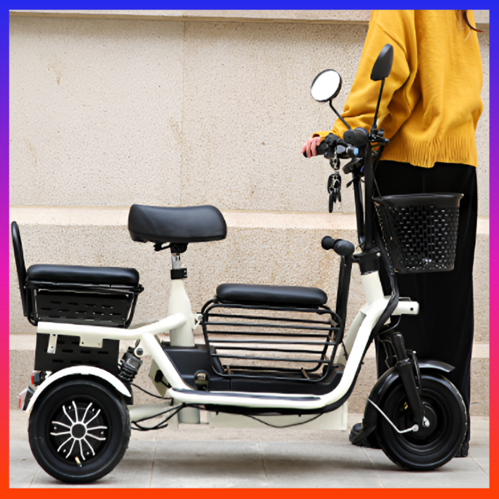 산타고 3인용 세발 전기 자전거 전동 스쿠터 삼륜 오토바이 노인 성인, 화이트, 경량스틸
