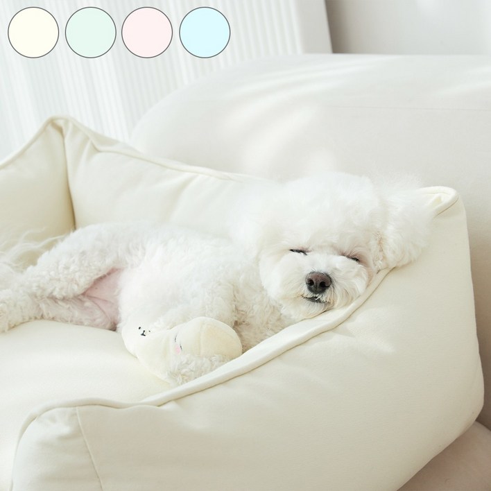 펫테일 퐁슈 크림 강아지 방석 커버 분리형 16가지 색상 조합 국산 사계절 턱받침 울타리형 쿠션, 1개, 버터크림