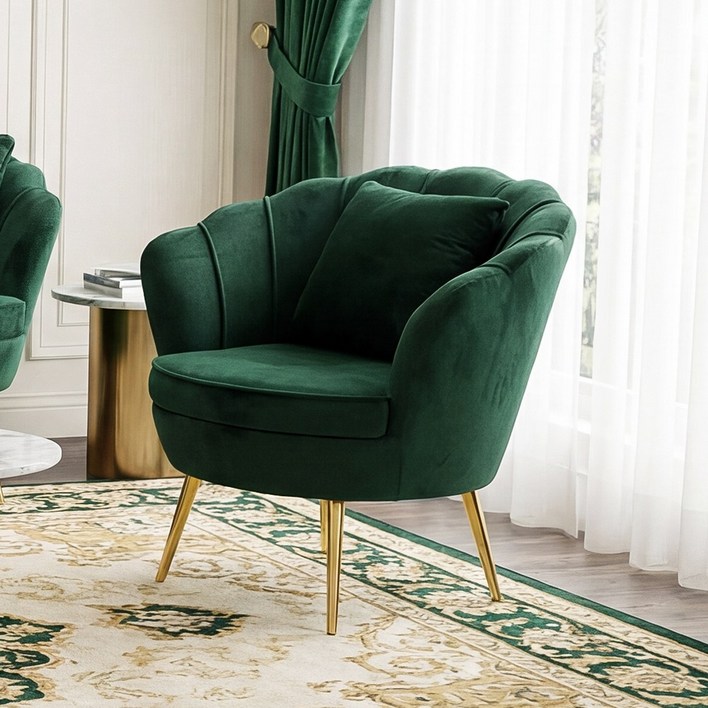 릴리 1인 소파 북유럽 패브릭 모던 벨벳 골드 쇼파, 그린골드다리