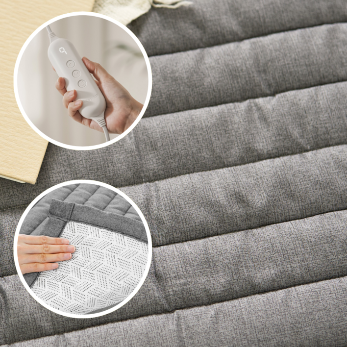 [25년형 원격제어] 곰표한일x슈리 스마트 IoT 폭신한 패딩 카본 EMF 탄소매트 워셔블 라돈프리 국산 침대용 거실용, 그레이