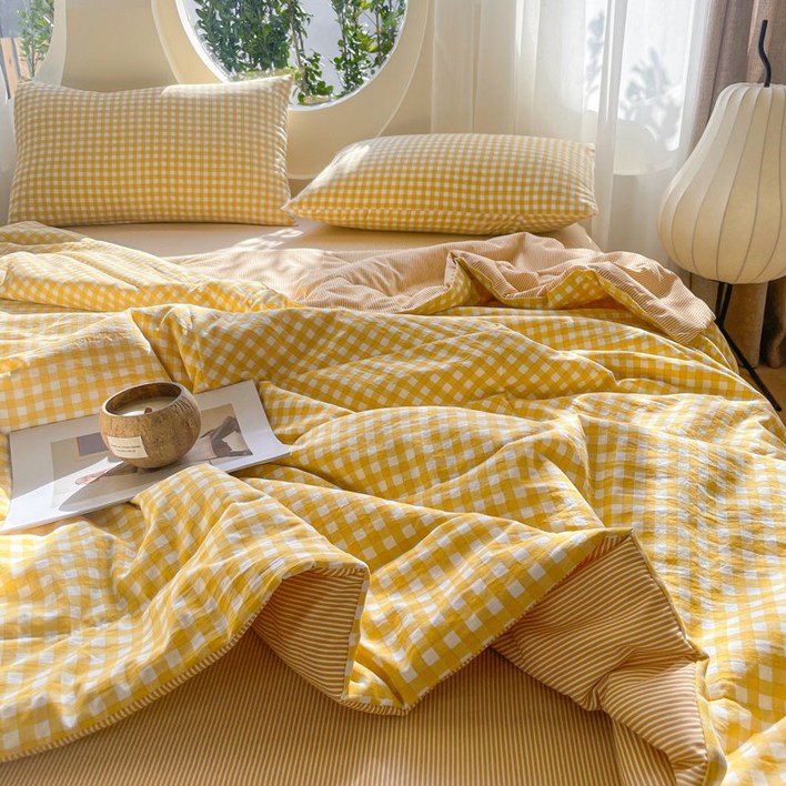 몽네스트 심플 체크 부드러운 사계절 슬림 이불 차렵이불