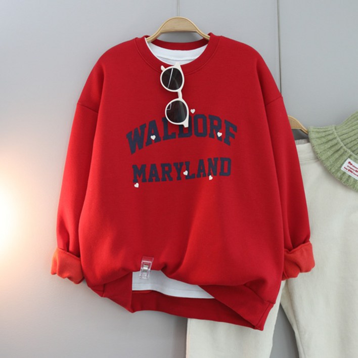 달콩 여성 기모맨투맨 메리하트오버핏맨투맨(기모)