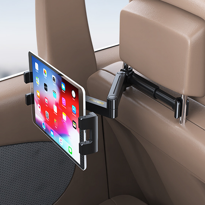 믿추 차량용 뒷자석 헤드레스트 태블릿 핸드폰 거치대 길이조절 확장 가제트형, 기본디자인x골드, 1개