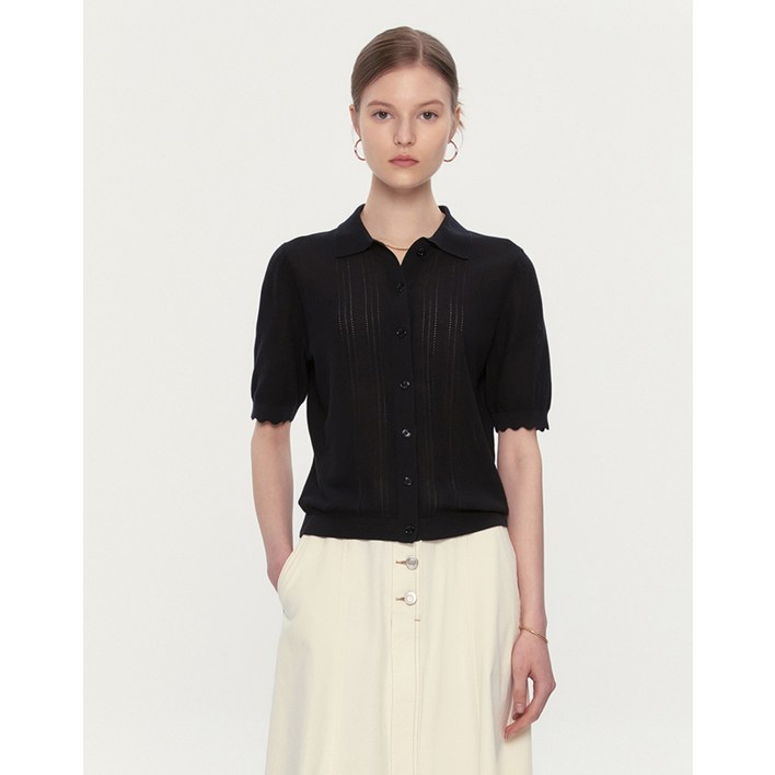 23SS 23SS블랙 단색 면혼방 가디건 HSSW3B451BK