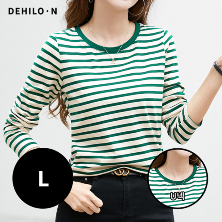 데일로엔 여성 라운드넥 스트라이프 긴팔 티셔츠