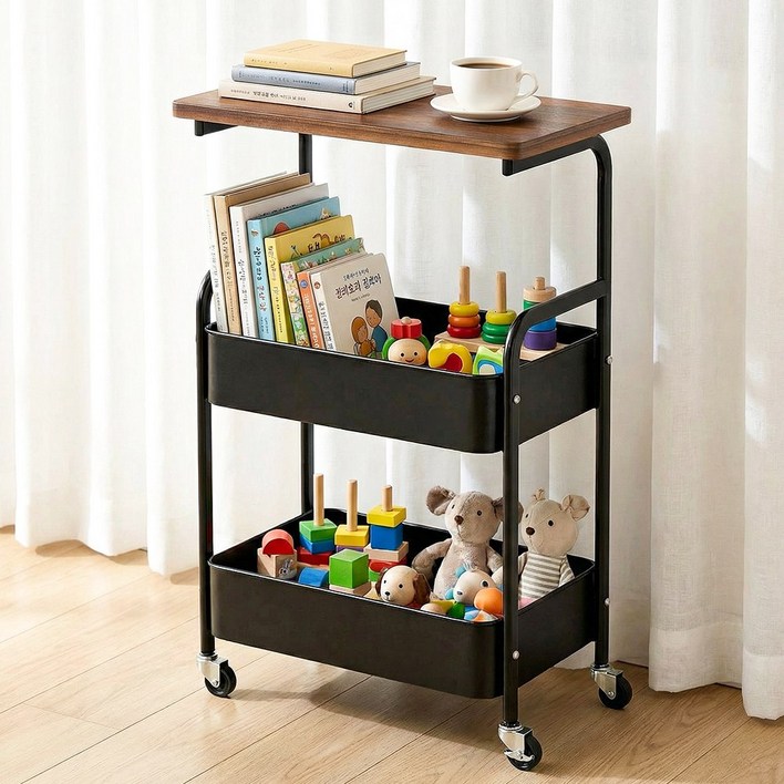 Gueray  이동식 철제 트롤리  회전 카트 튼튼한  수납 선반  바퀴달린 사이드 틈새 슬림  진열대 테이블 주방 세탁실